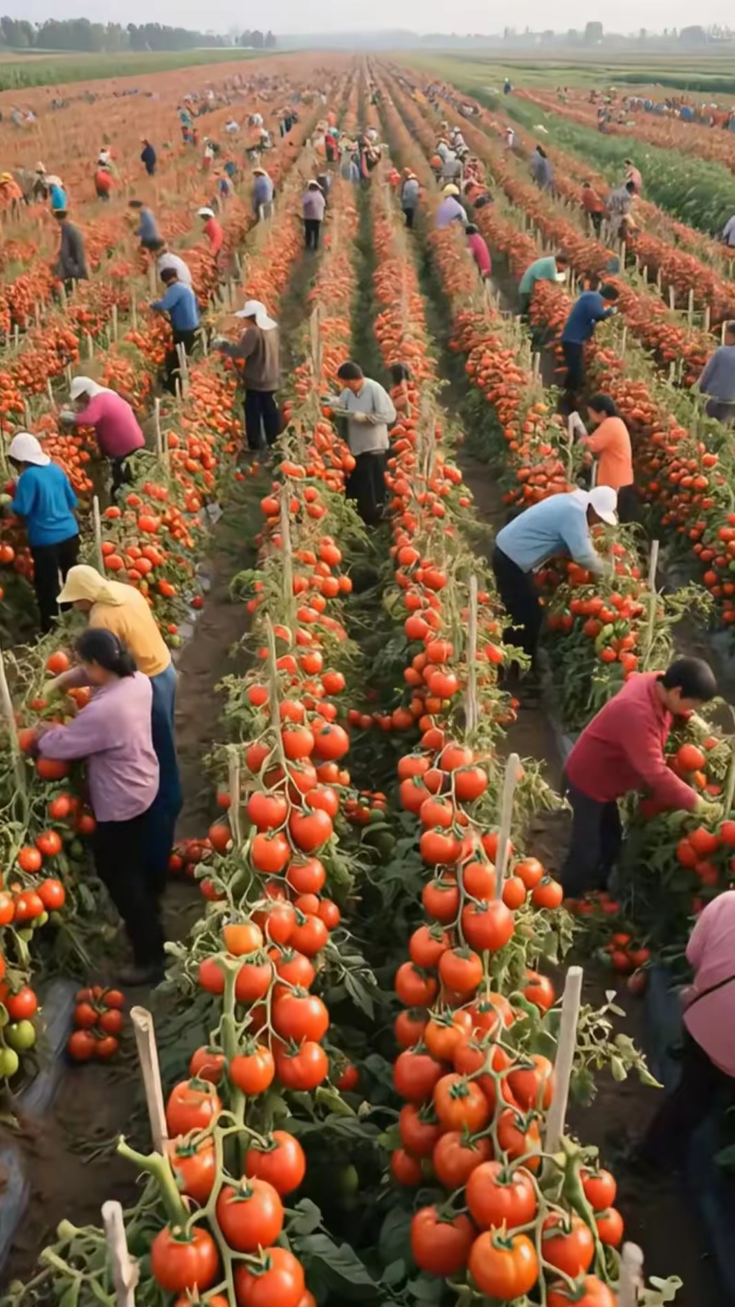 劳动者们穿梭其间,双手忙碌采摘