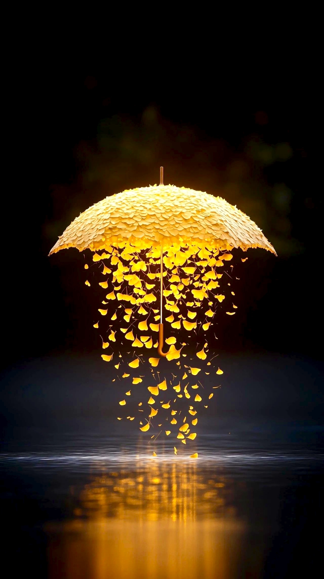 雨天,一把金色的伞,美得像梦境