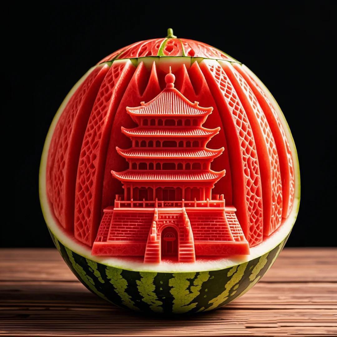 这西瓜雕也太绝了吧!如果上面再雕个二维码能扫出来钱就好了