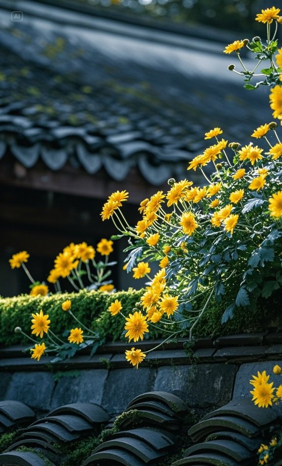 细雨如丝织就朦胧纱幕,青砖黛瓦的古风庭院里,花瓣