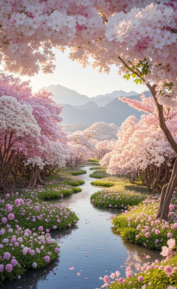 踏入粉白交织的梦幻花园,漫步于缤纷花海间,馥郁芬芳