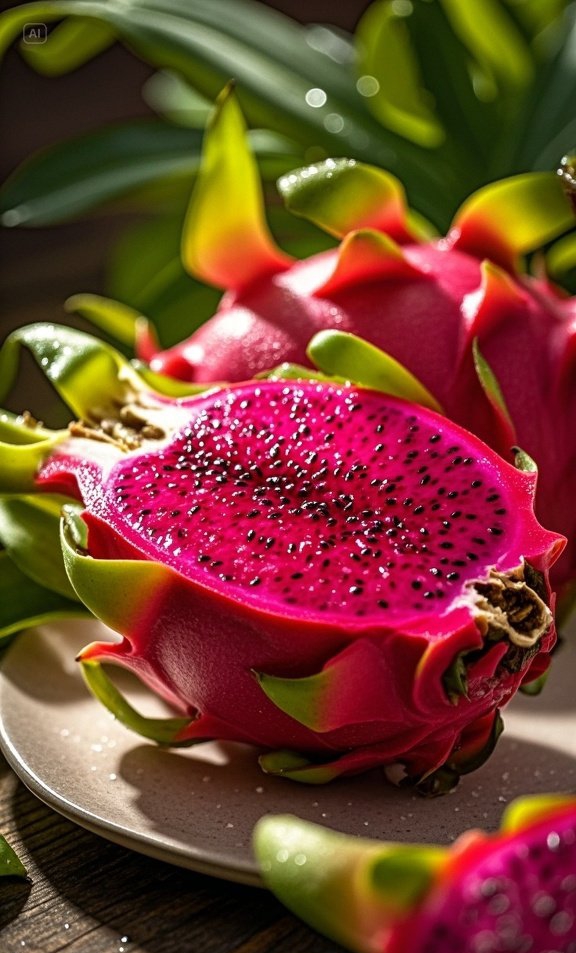 一刀切开,火龙果的切面如绽放的绚丽烟花,红与白交织的纹路间镶嵌着