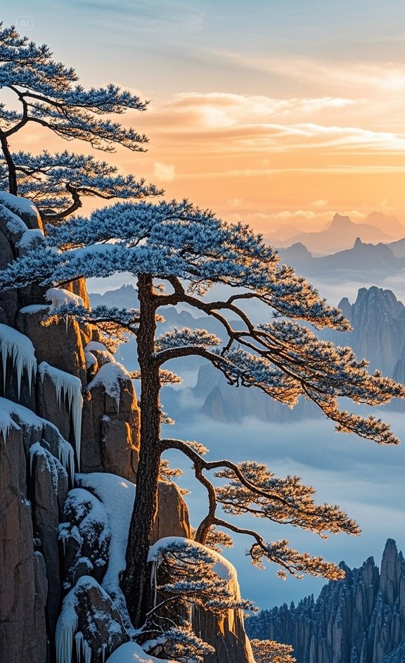 千年古松傲霜雪,挺立于巍峨山巅,以遒劲枝干镌刻坚韧