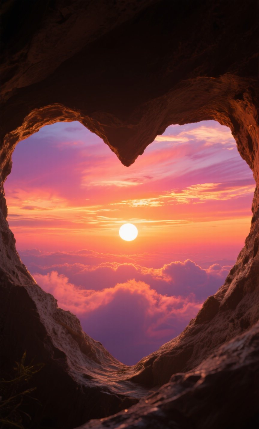 心形洞穴简直美翻了,太阳从云海中缓缓升起,感觉整个世界都充满了爱!