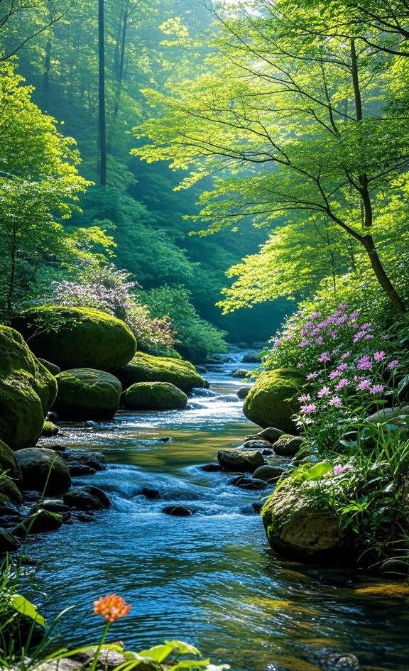 这小溪流穿过森林,好治愈啊!