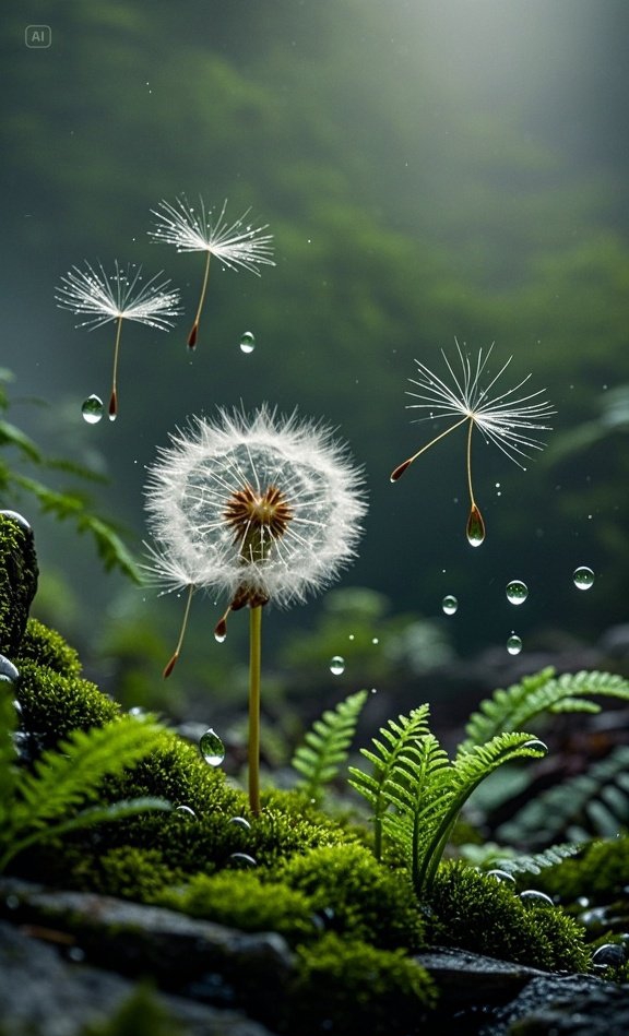 在梦幻森林温柔的微风里,蒲公英裹着细碎的日光,带着如梦似幻的诗意