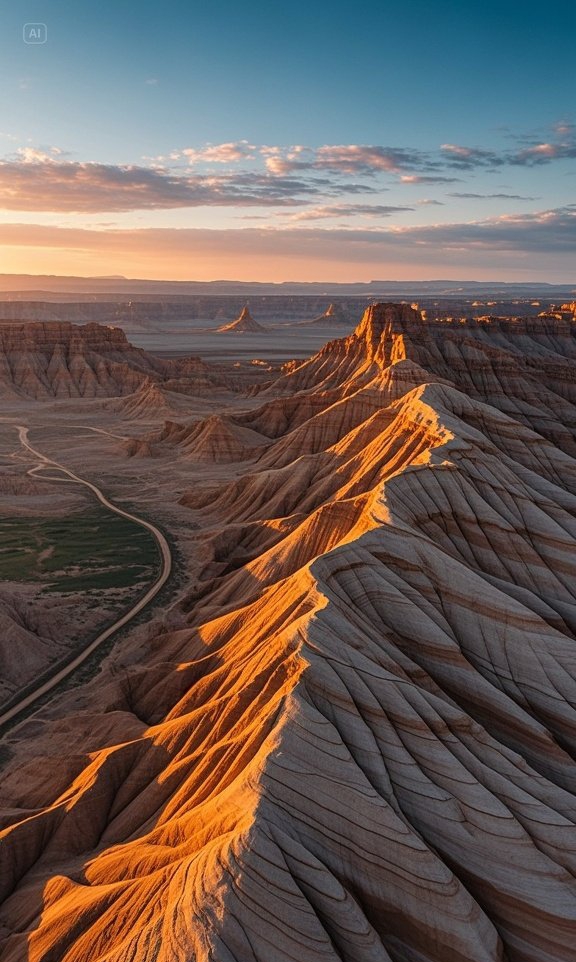 无垠的沙漠,起伏的沙丘如流动的金色绸缎,嶙峋岩石似沉默的远古卫士
