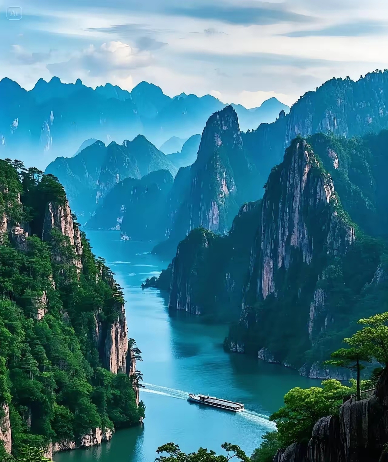 爆点:绝美山水诗句求续尾句!"两岸青山入画屏,一江碧水抱舟行