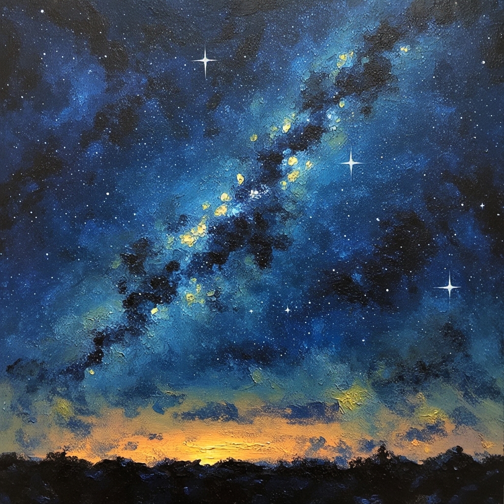 远处星云用玫瑰紫与钛白层层罩染,如同水彩在宣