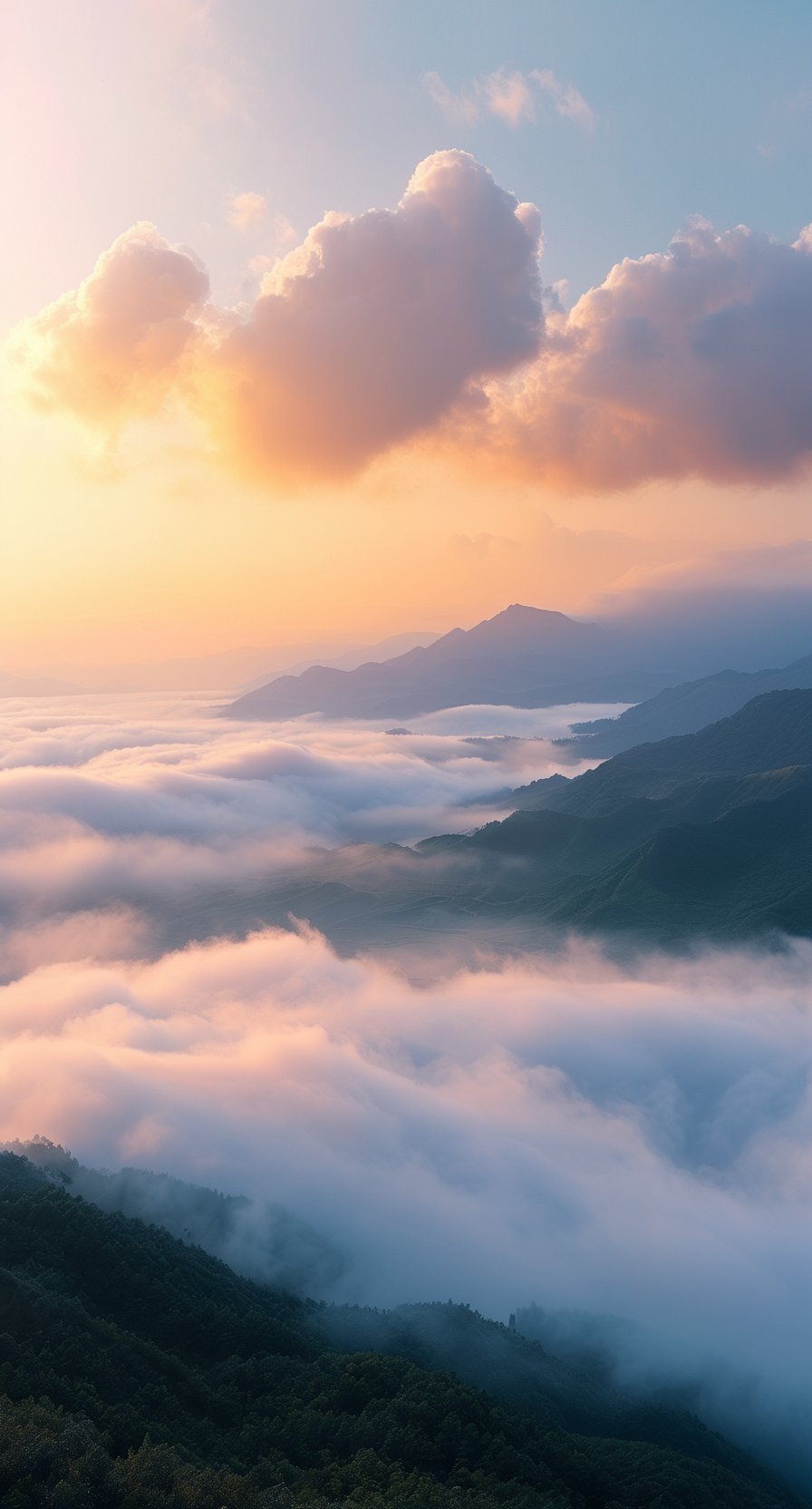 山间云海如絮,晚霞似火,把疲惫都揉进这温柔的风里