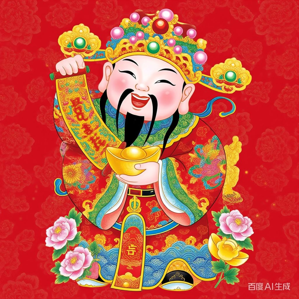 快来把这幅小财神彩画年画带回家,色彩鲜艳,喜庆十足,为你的春节增添