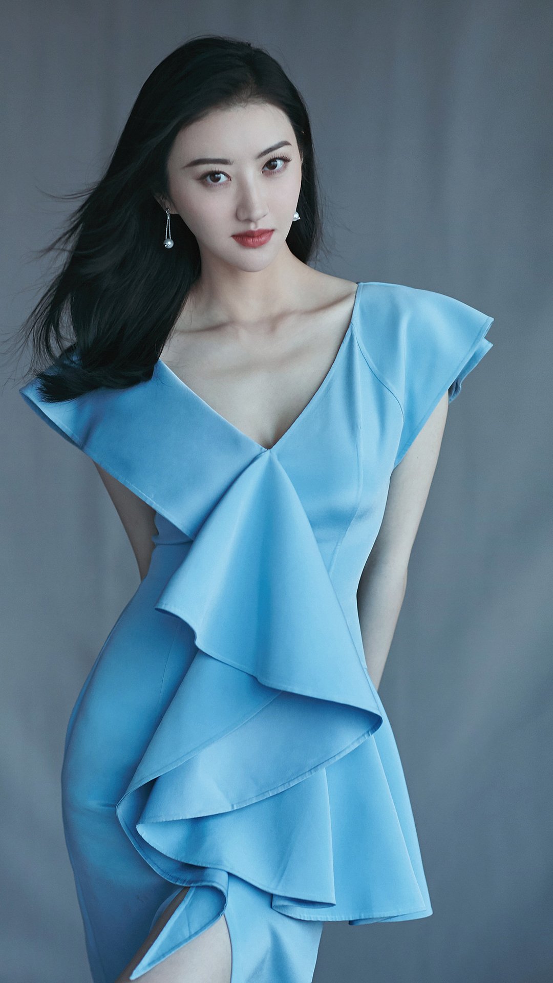 景甜浅蓝裙装穿搭高清写真