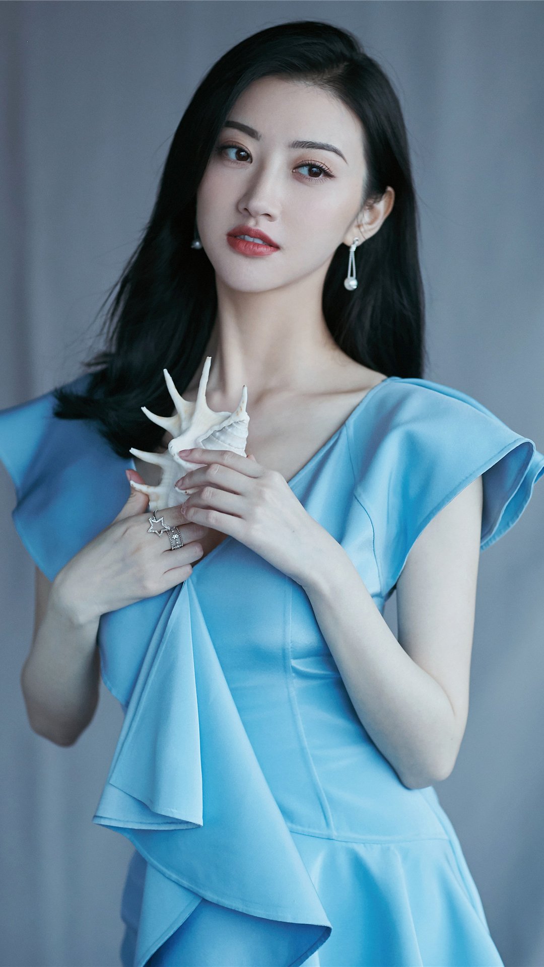 景甜浅蓝裙装穿搭高清写真