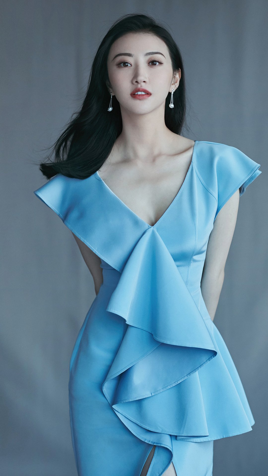 景甜浅蓝裙装穿搭高清写真