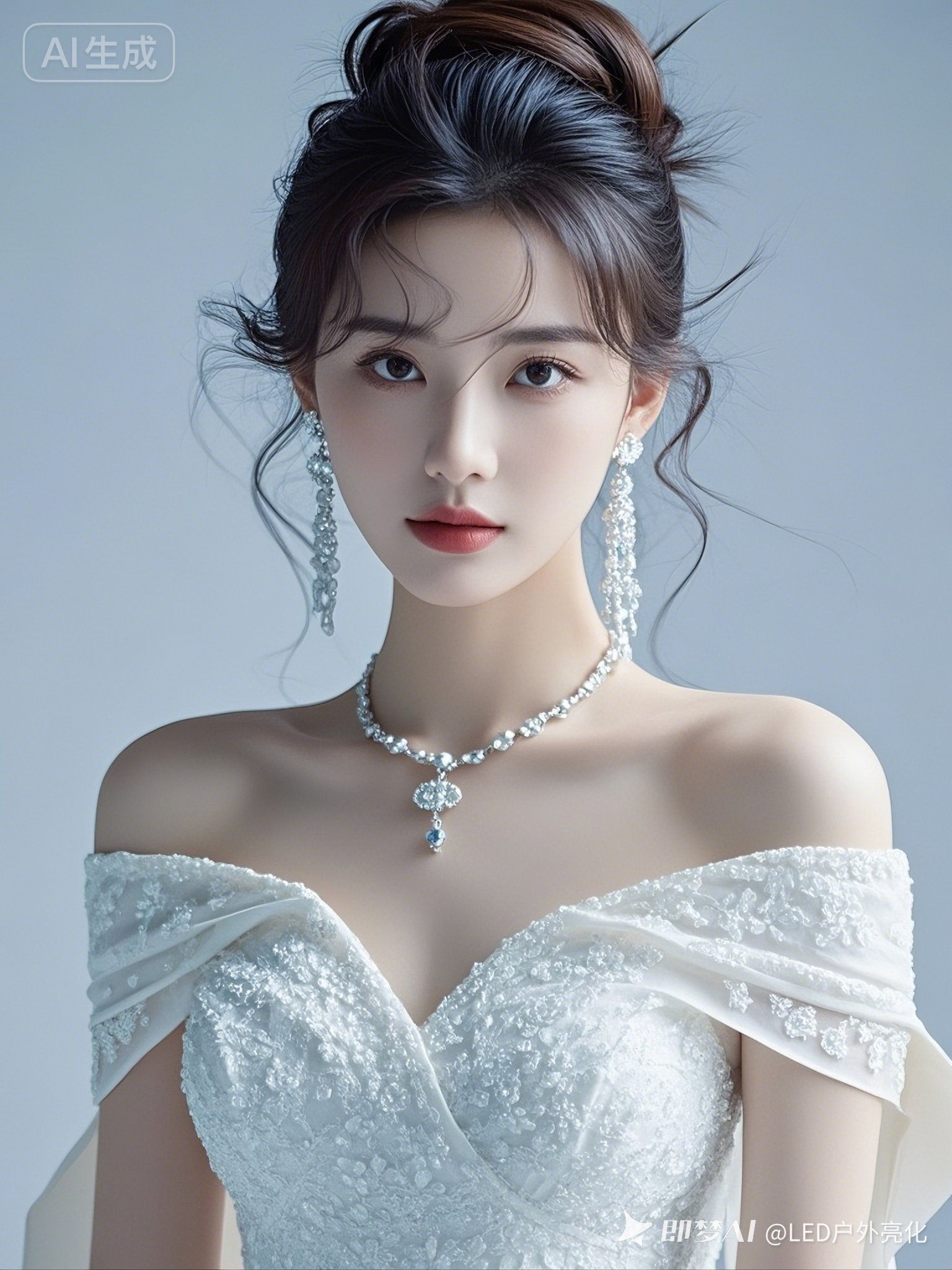 中长发精致盘成低发髻碎发勾勒白皙颈线不遮秀丽面容