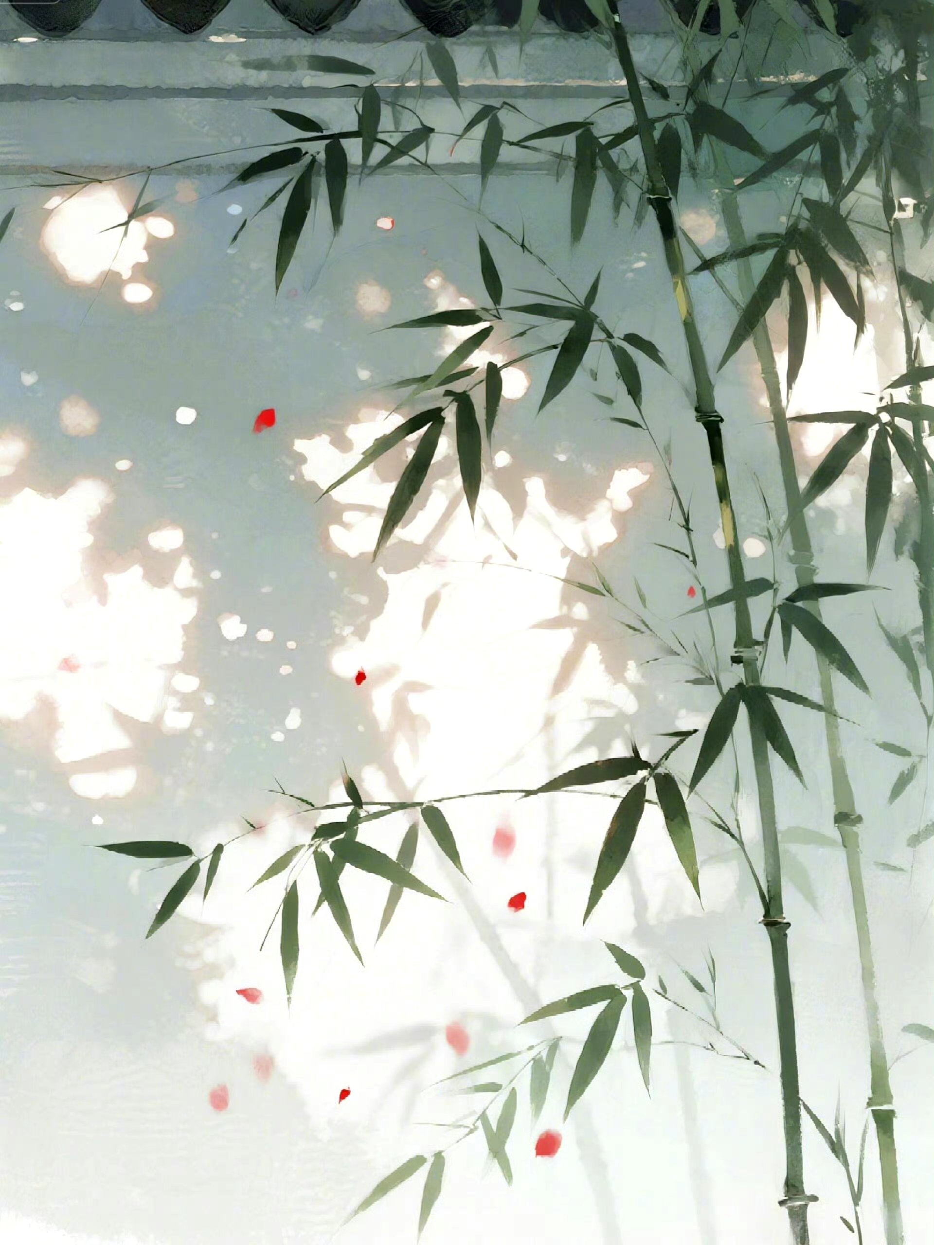 分享一组风景绘画作品,由ai生成,描绘了布满翠竹的庭院场景,画风优雅