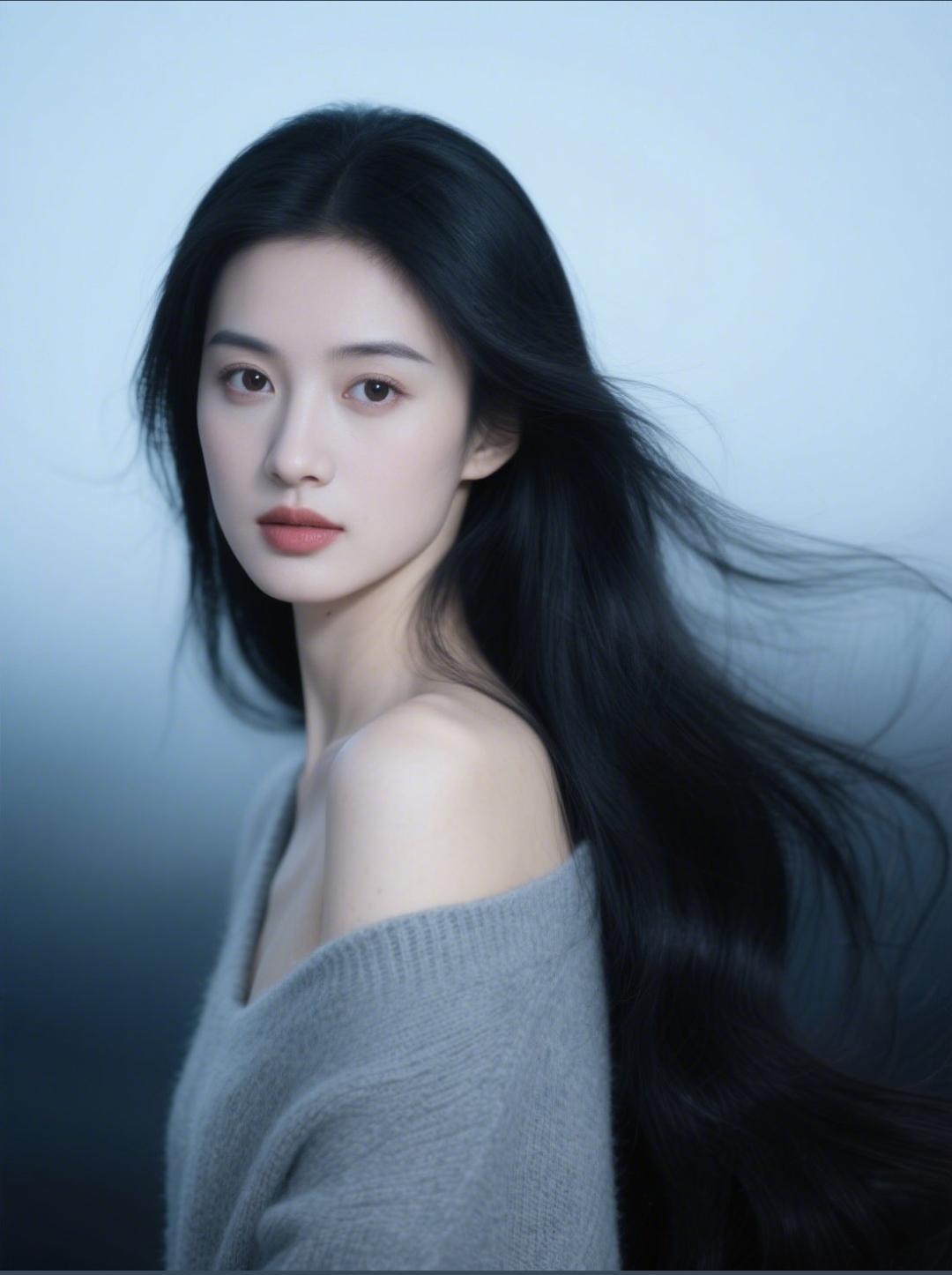 如丝般的黑发轻轻飘动,似在诉说无声的温柔,眼眸宛如深潭,却又如此