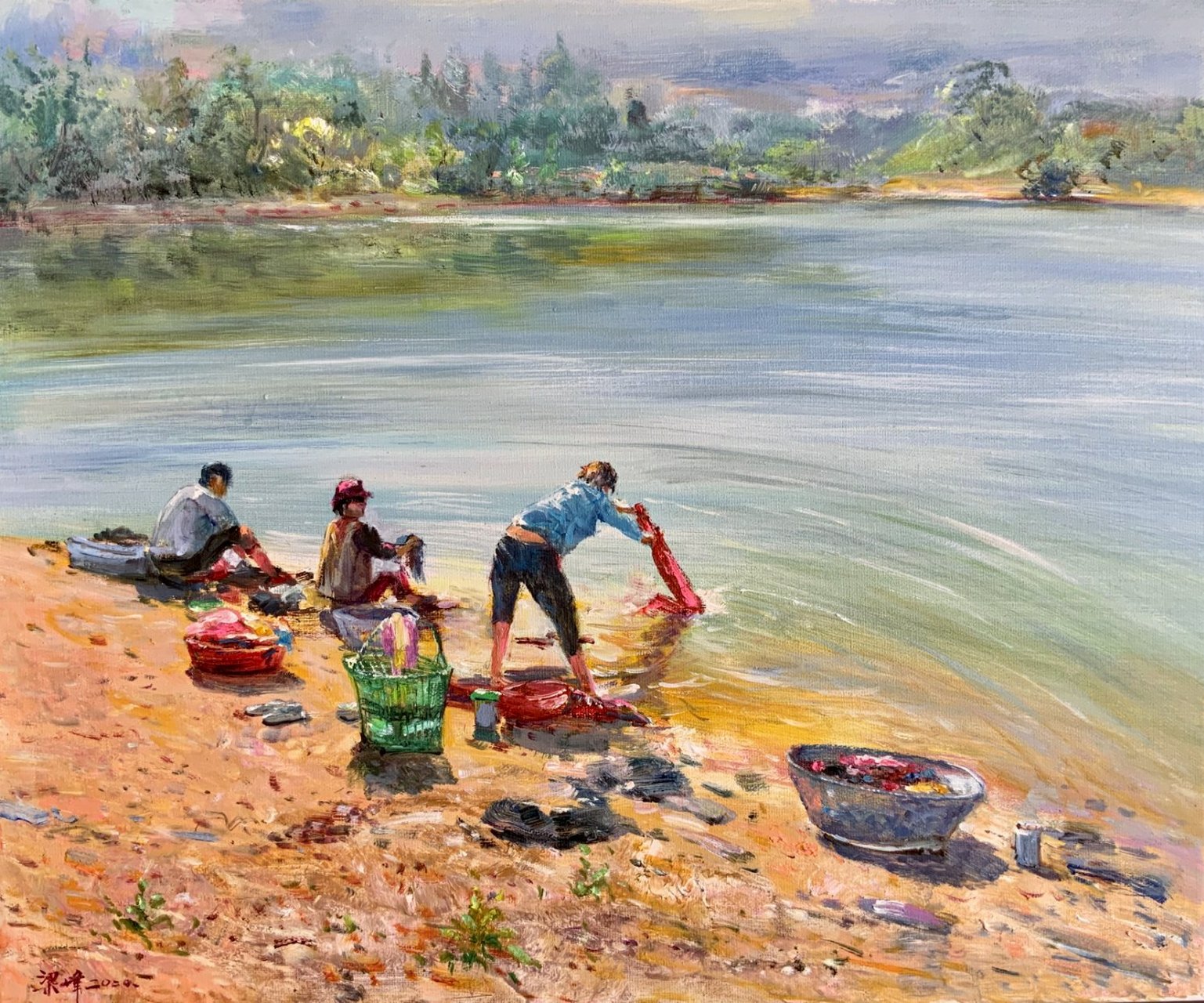 《河边洗衣妇》布面油画,50*60cm,2020年作,作者,未故