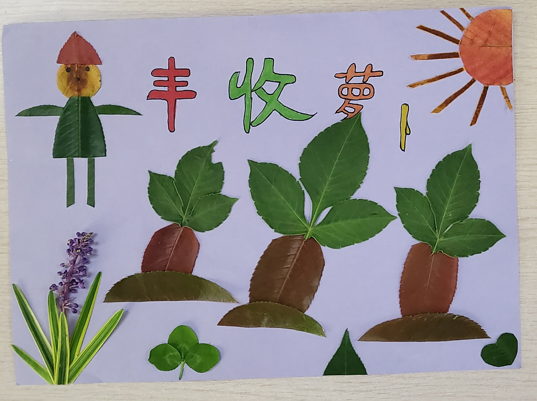 树叶贴画 萝卜大丰收