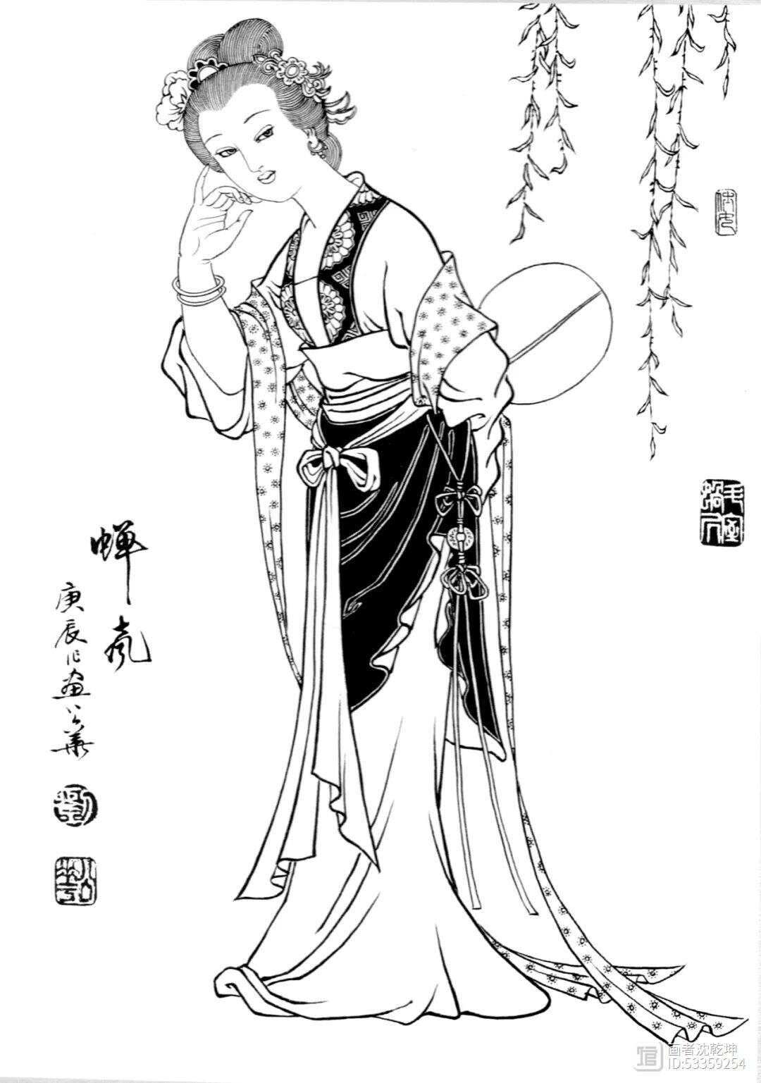 集名家书画 白描人物.一组工笔人物白描作品.欢迎欣赏参与评论