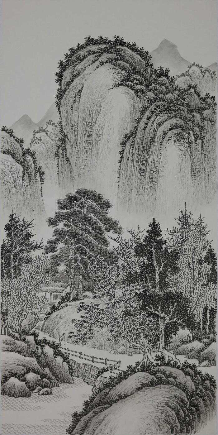 王军河工笔山水白描稿,欢迎欣赏学习