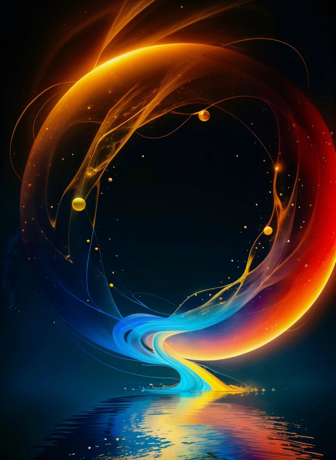 蓝色天空背景,桌面壁纸红黄蓝三色圆形图片多色的夜空含三原色的风景