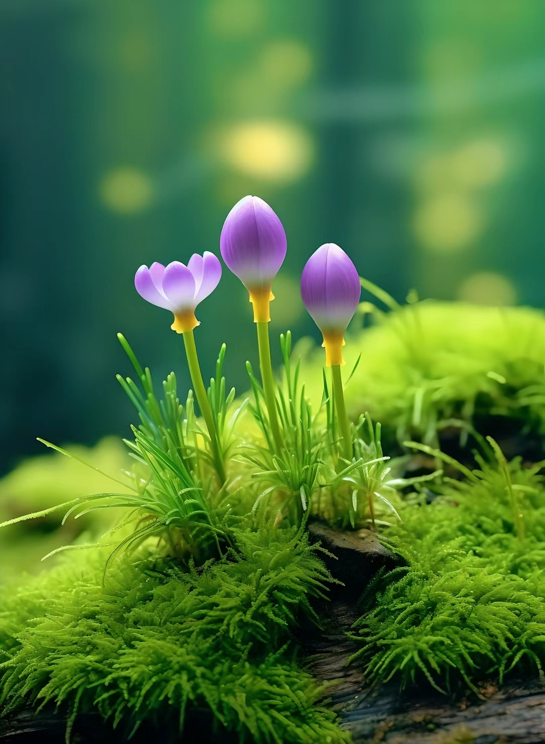 在这片静谧的绿色中,花朵悄然绽放,与青苔相映成趣.