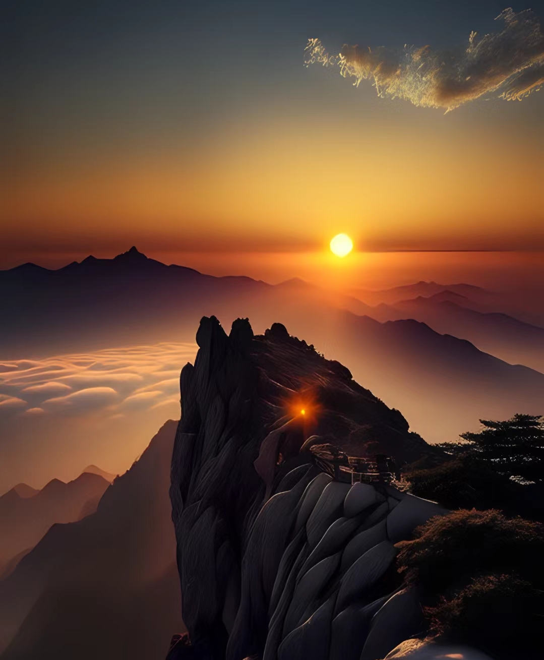 登泰山,赏红日,感受鸿运当头.生活中虽有坎坷,但更多的是挑战与机遇.