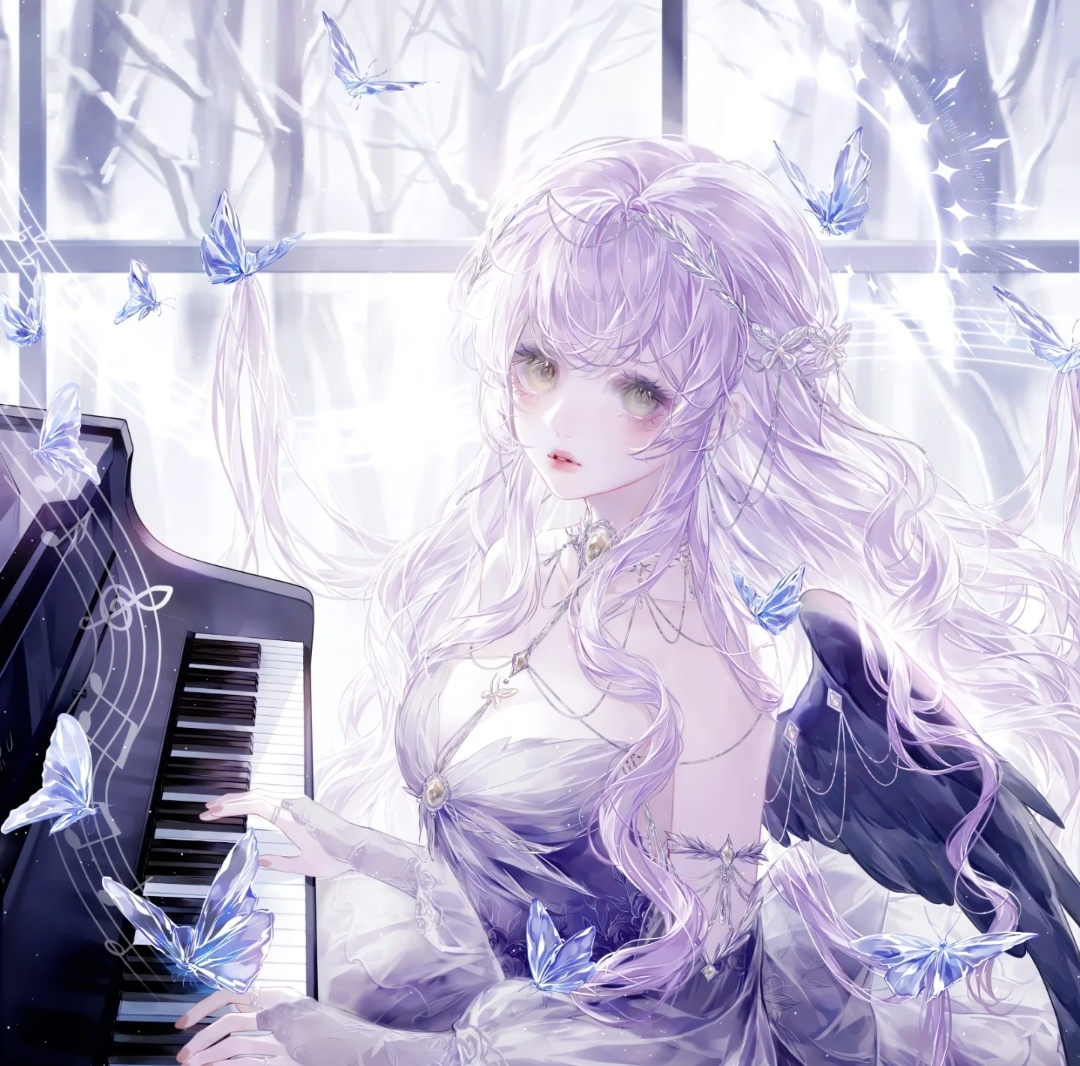 紫发少女弹着钢琴,蝶舞翩翩,如梦似幻. #闺头