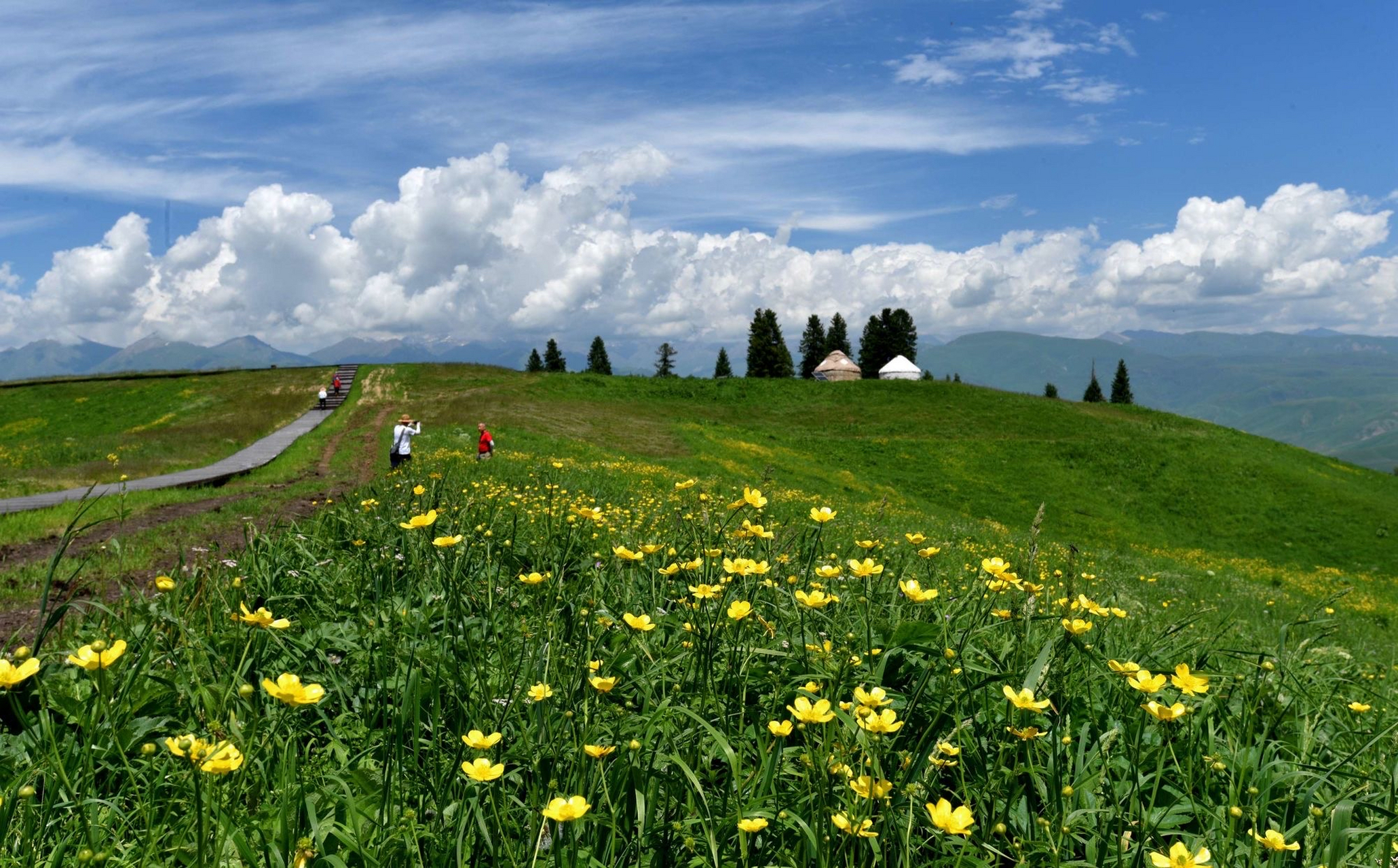 草原,突厥语意为白阳坡,在新源那拉提镇东部,距伊犁新源县城约70