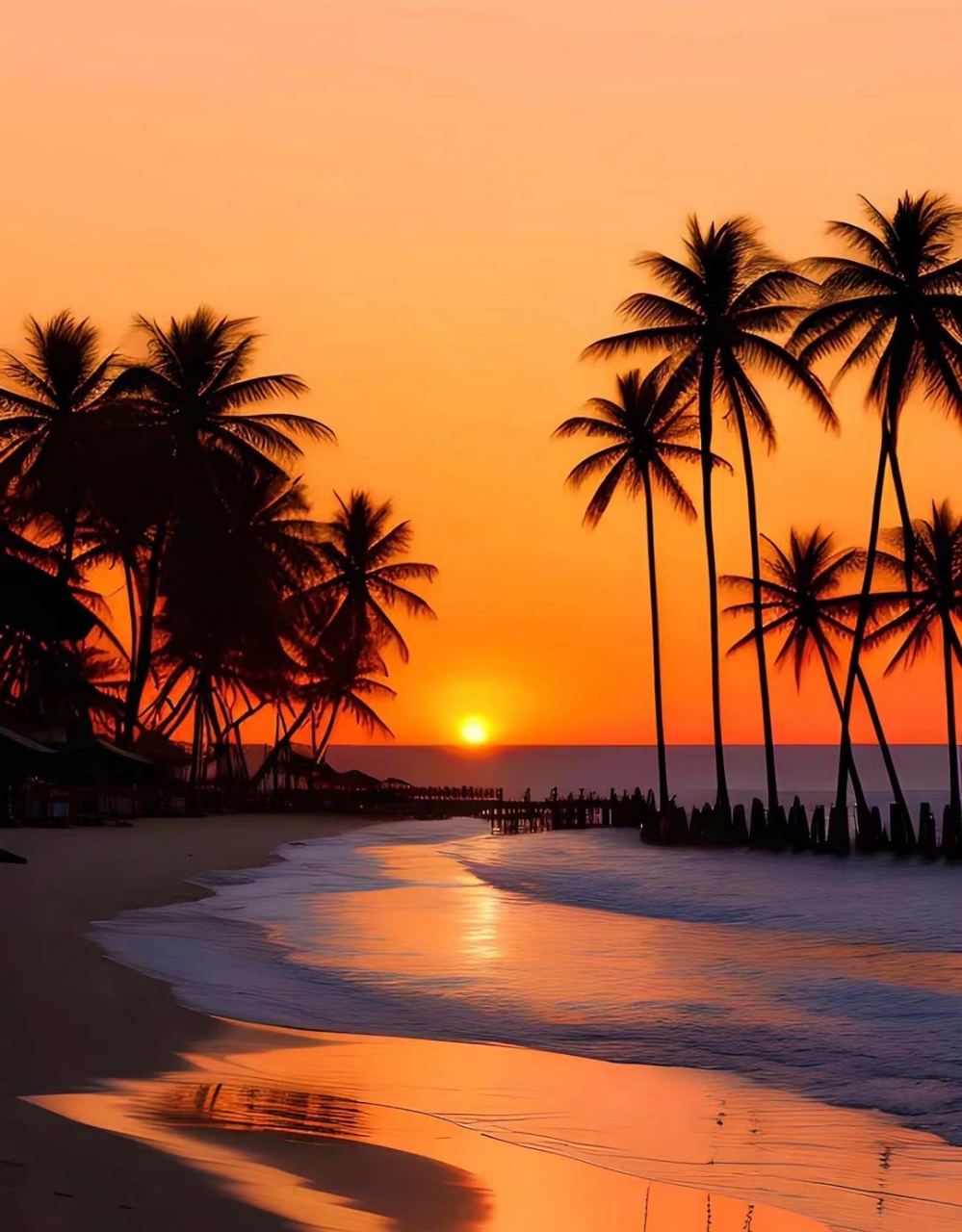 海滩夕阳图片