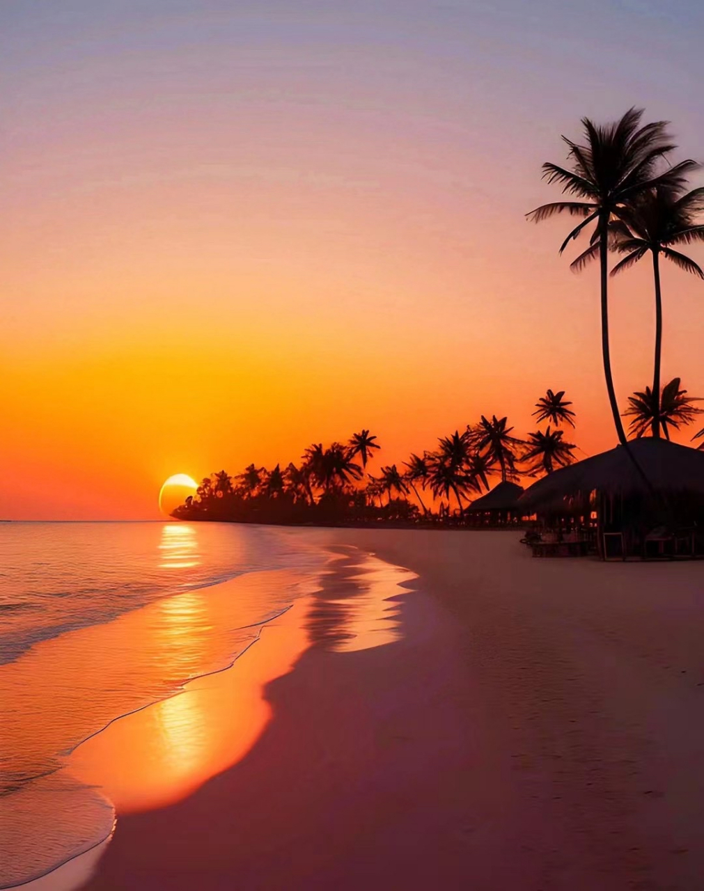 住在海边城市傍晚时分去到一块美丽的海滩上看夕阳西下会非常的心旷神