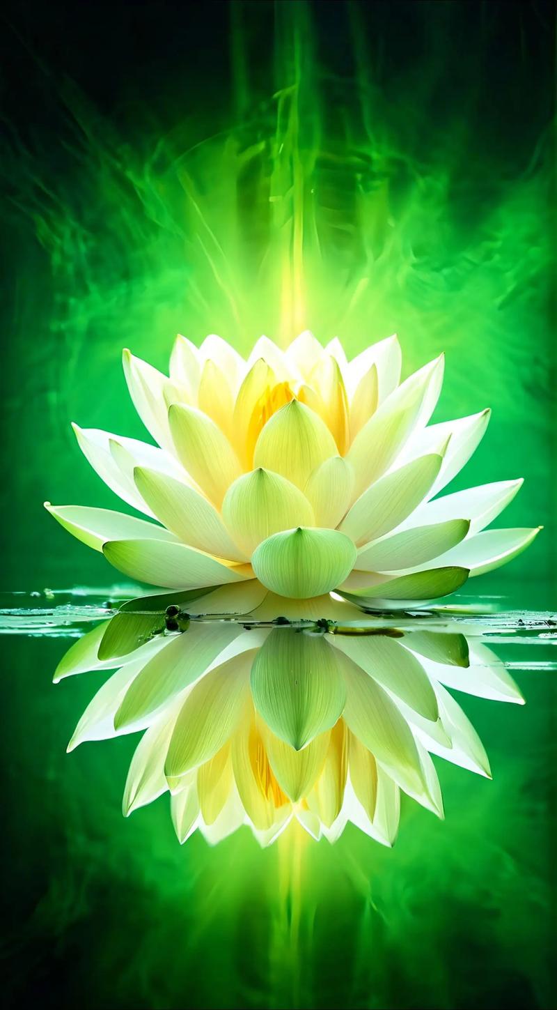 这朵在绿色魔法背景中绽放的莲花,美得让人窒息