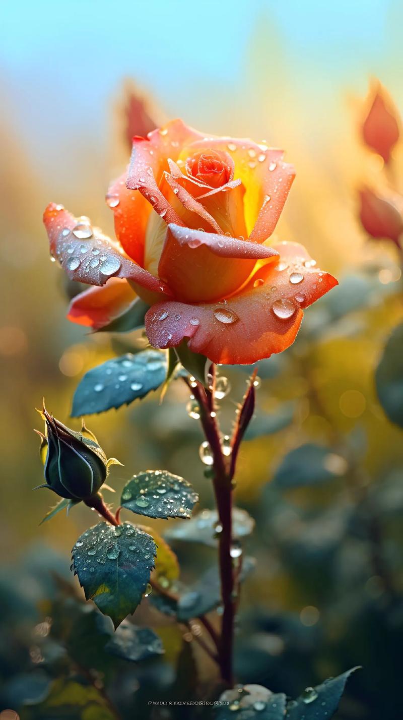 蒙蒙细雨中玫瑰花,娇艳迷人,让人爱不释手