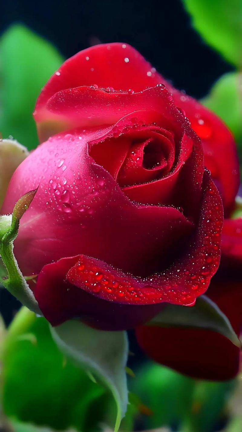 雨露滋润下的红玫瑰花,美得让人心醉