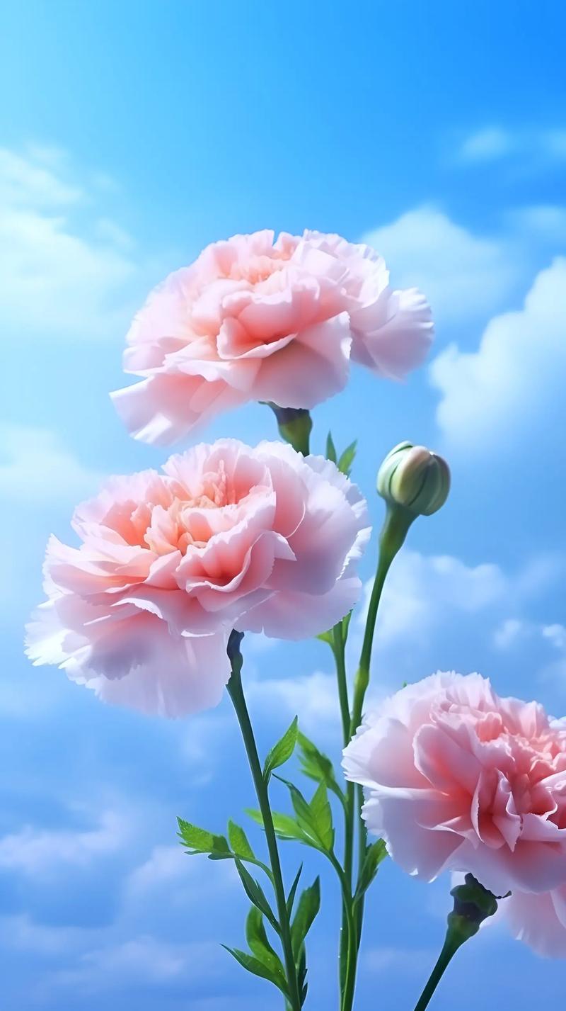 抬头看,粉色的康乃馨在蓝天上静静绽放,美得让人心醉