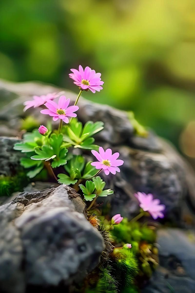 这些小粉花在岩石间绽放,美得就像秘密花园里的场景