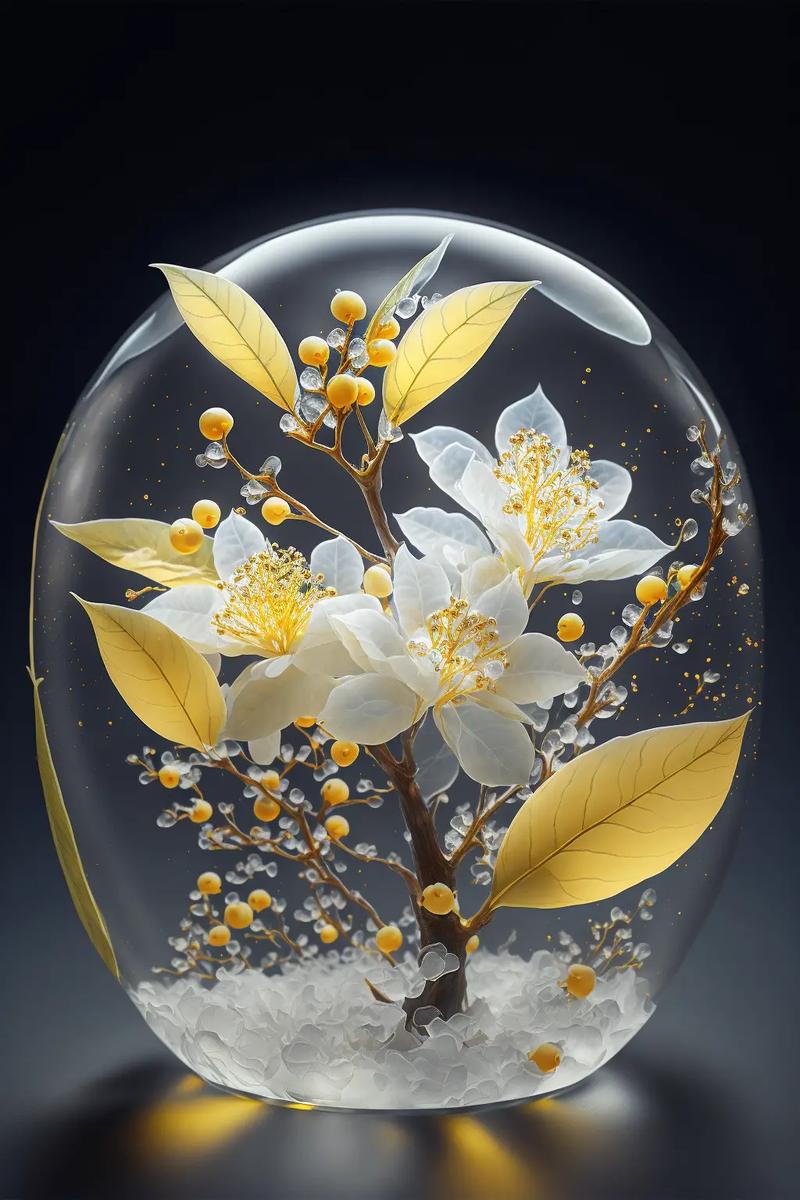 这朵花在水晶球里绽放,美得就像梦境一样