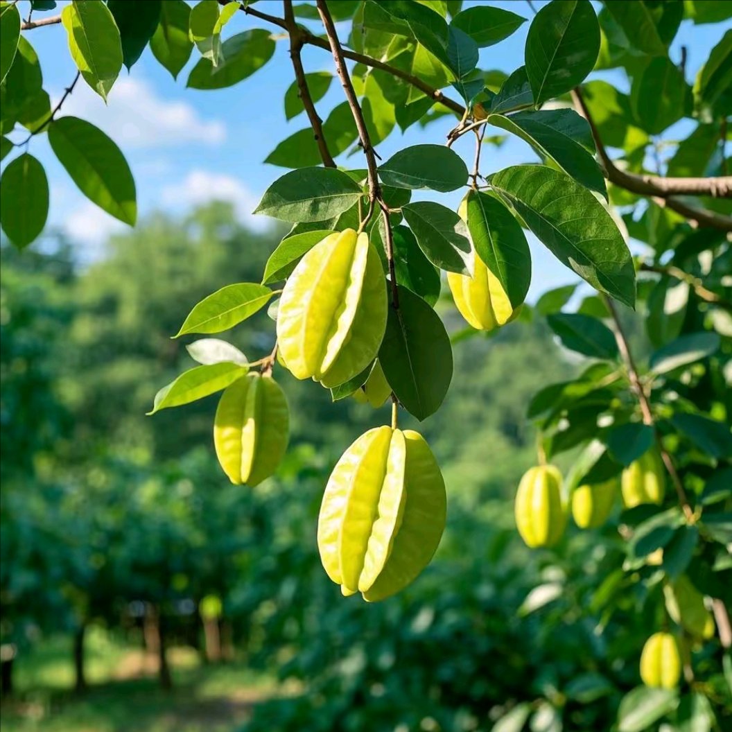 杨桃 邻家庭院隐葱茏, 满树杨桃映日红
