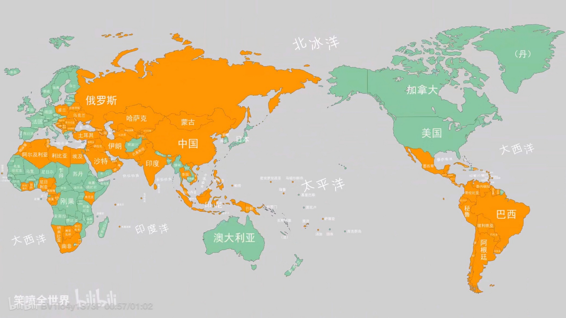 发展中国家分布图(桔黄色表示)2