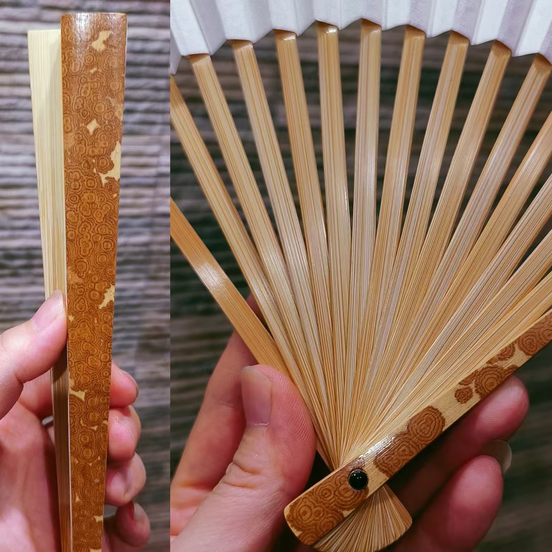 重器收藏方鸿凯亲工爆老料云南湘妃竹折扇绿春料95寸手工扇子 ,古方