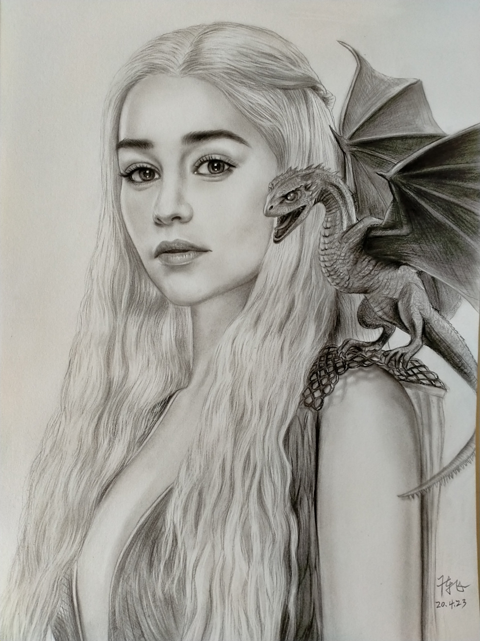 艺术# 炭笔肖像画【权利的游戏】之(龙母).