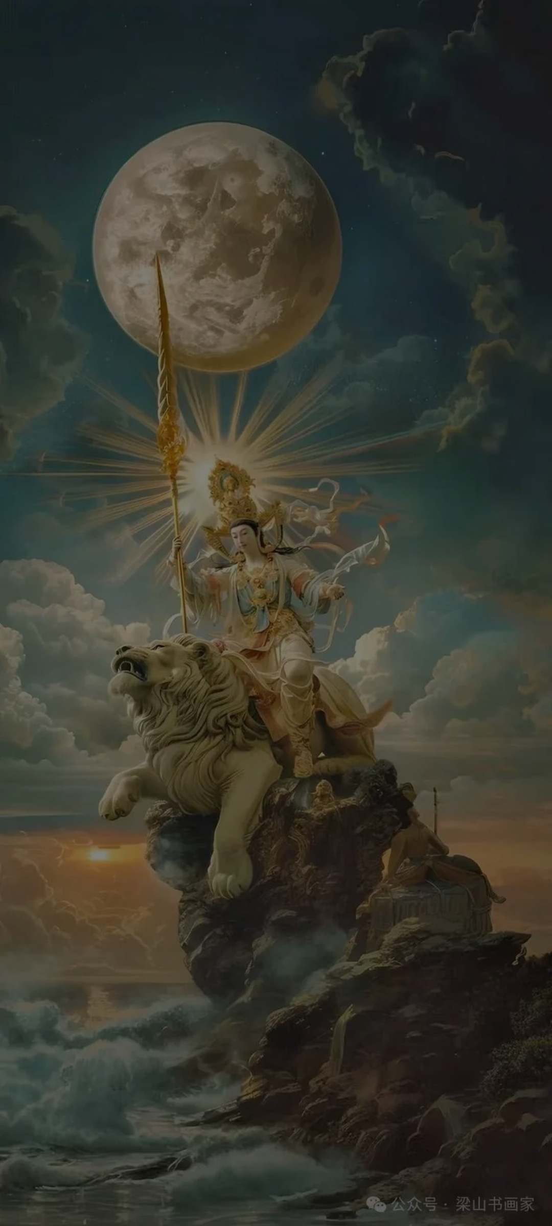 文殊菩萨骑着狮子,光芒万丈,霸气侧漏