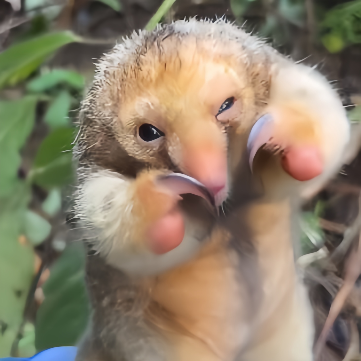 今天真是"一头雾水"遇到一个不知名的动物,尖尖嘴,眼神犀利,每只脚还