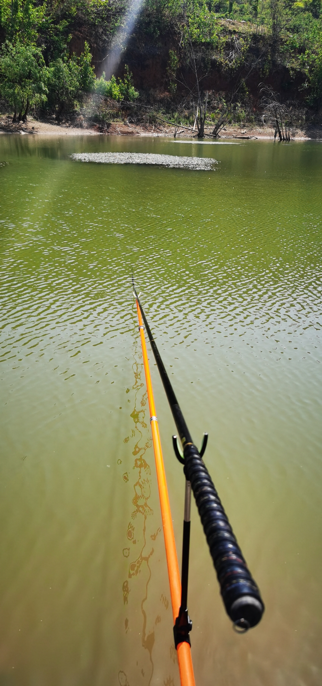 来到山旁边的一个小水库钓鱼吧.山清水秀的,还锻炼耐心,一举好几得呢