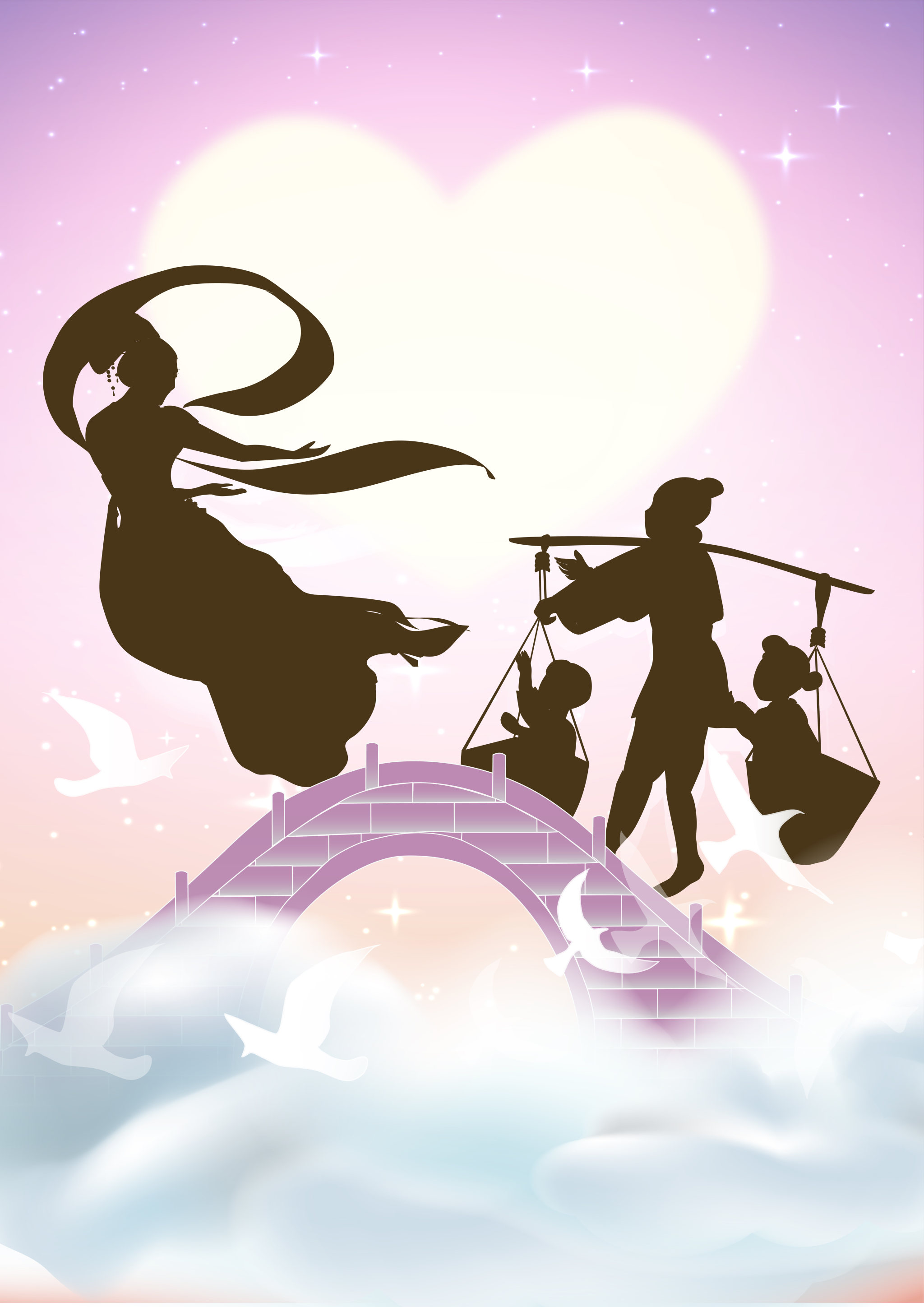 鹊桥之上,望穿秋水,七夕前缘再重逢. 凡尘霄汉,心誓相同.