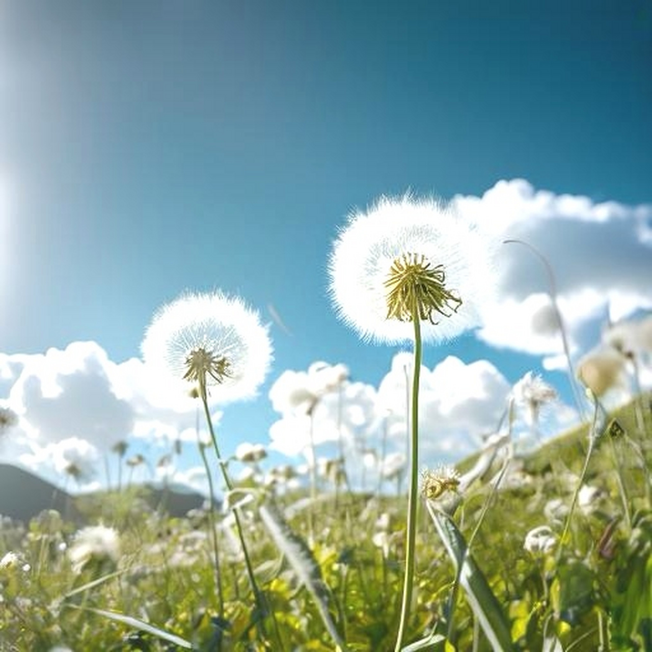 9598在这片绿色的海洋中,蒲公英们舞动着洁白的小伞,仿佛是大自然