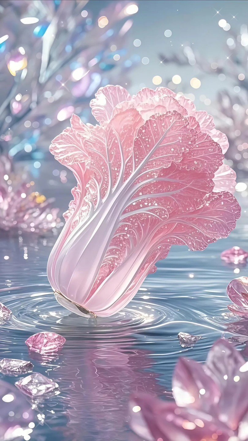 当质朴的白菜邂逅梦幻色彩,仿佛被赋予了魔法,于粼粼水光与婆娑花影间