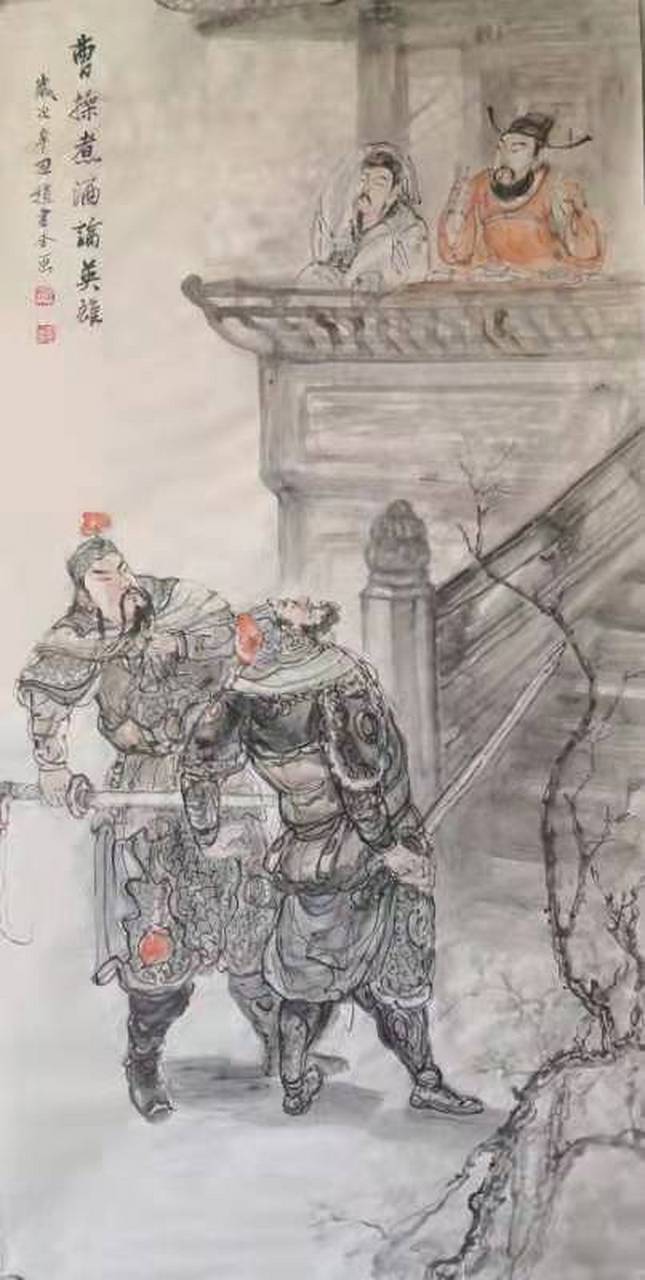 《曹操煮酒论英雄》作者:中国国大师赵书全          赵大师擅长水墨