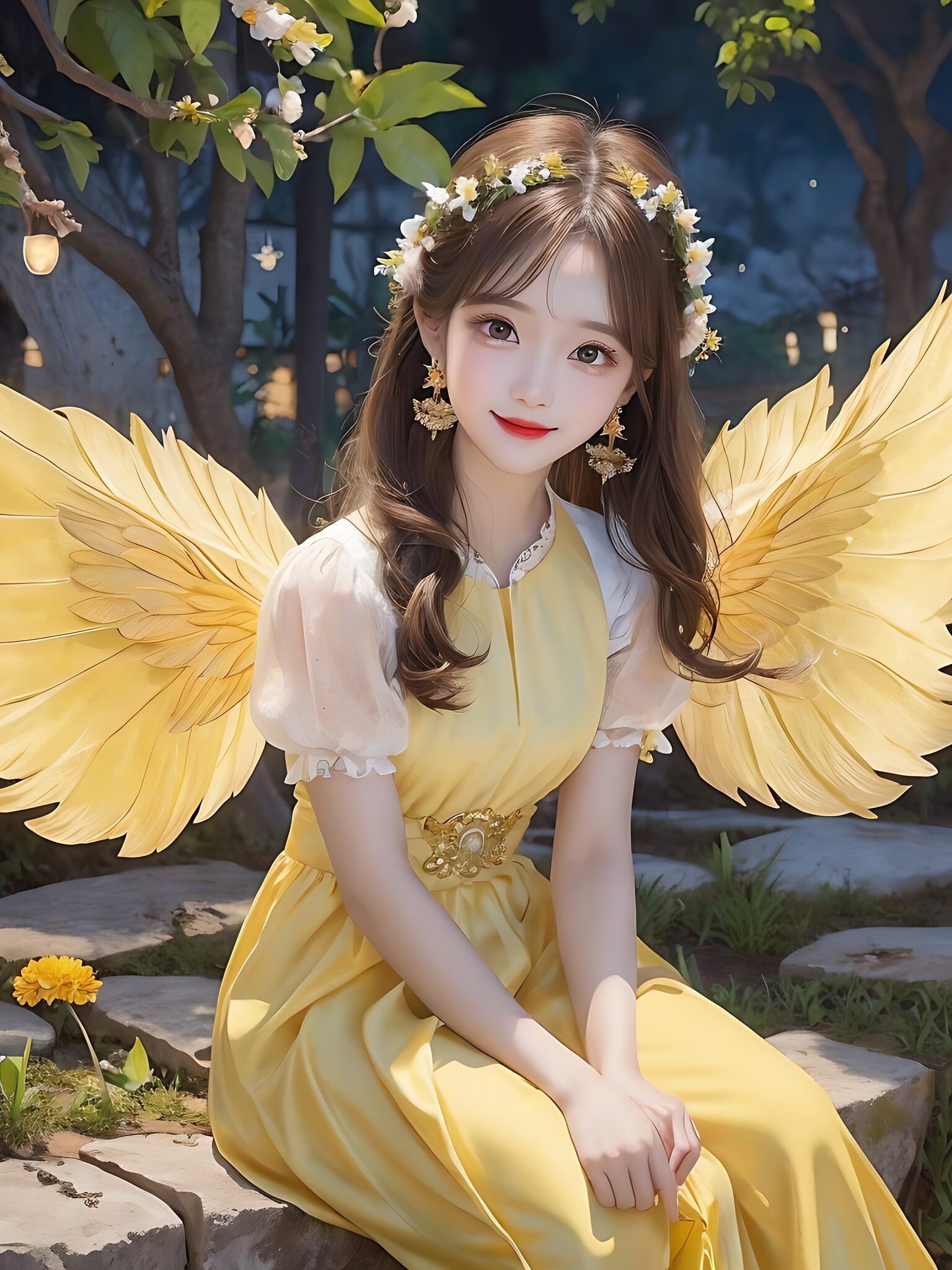 图文动态同步大赛# 春日花园,花仙子,黄裙女孩,甜美笑容,花冠点缀